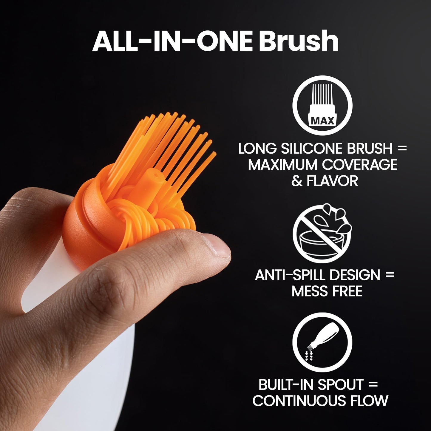 Silicone Pastry Brush, All-in-One Silicone Basting Brush with Sauce Bottle, Heat Resistant BBQ Accessories and Cooking Gadgets, BPA-Free Oil Dispenser for Cooking, Baking, Grilling (Orange)