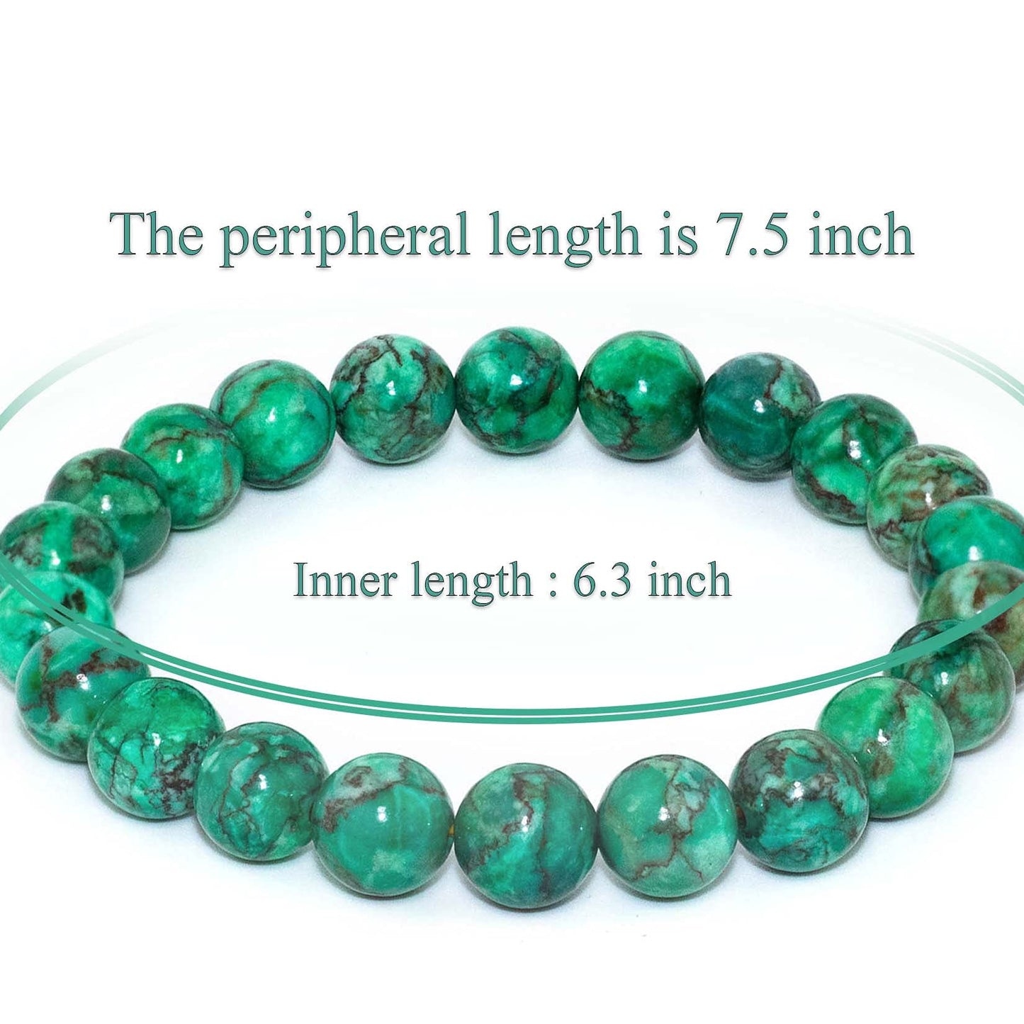 DAZCOLO 8mm Natural Gemstone Stretch Bracelet, Handmade Unisex Crystal Bracelets for Meditation, Yoga, Spiritual Healing & Positive Energy (Green Magnesite Turquoise)