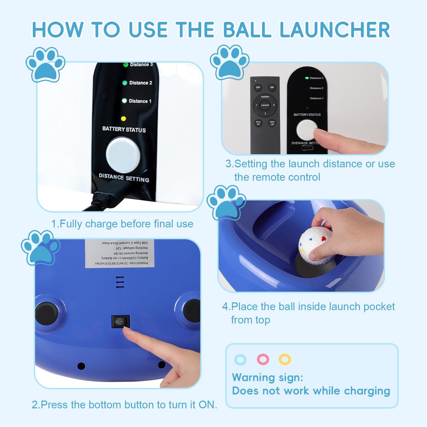 OLenyer Ball Launcher for Dogs: 3 Adjustable Distance 40-80FT,with 8 2.5" ETPU Balls,Remote Control Interactive Dog Toy,Automatic Ball Throwing Machine for Medium/Large Dogs