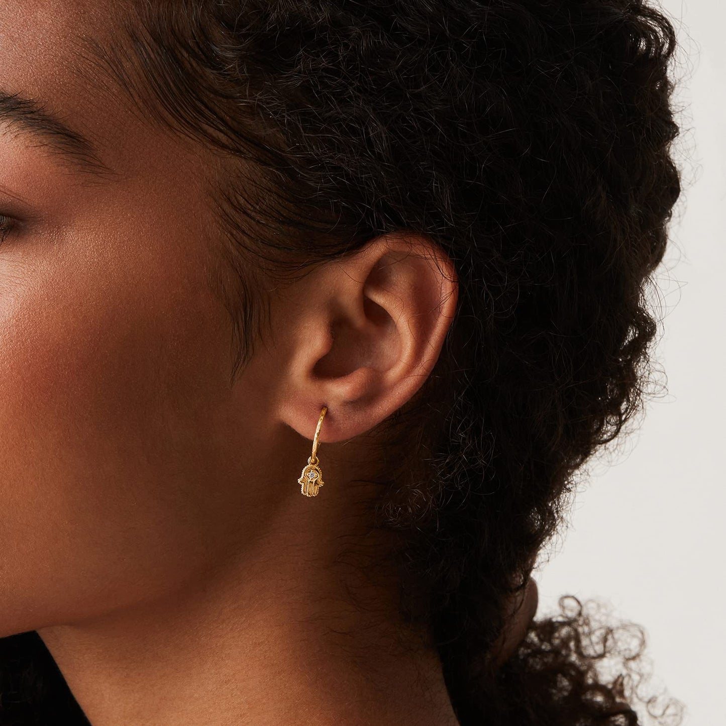 PAVOI 14K Yellow Gold Plated 925 Sterling Silver Post Good Luck Dangle Huggie Hoop Earrings For Women - Trendy Hamsa Drop Open Hoop Earrings - Cubic Zirconia Small Hinged Hammered Huggies