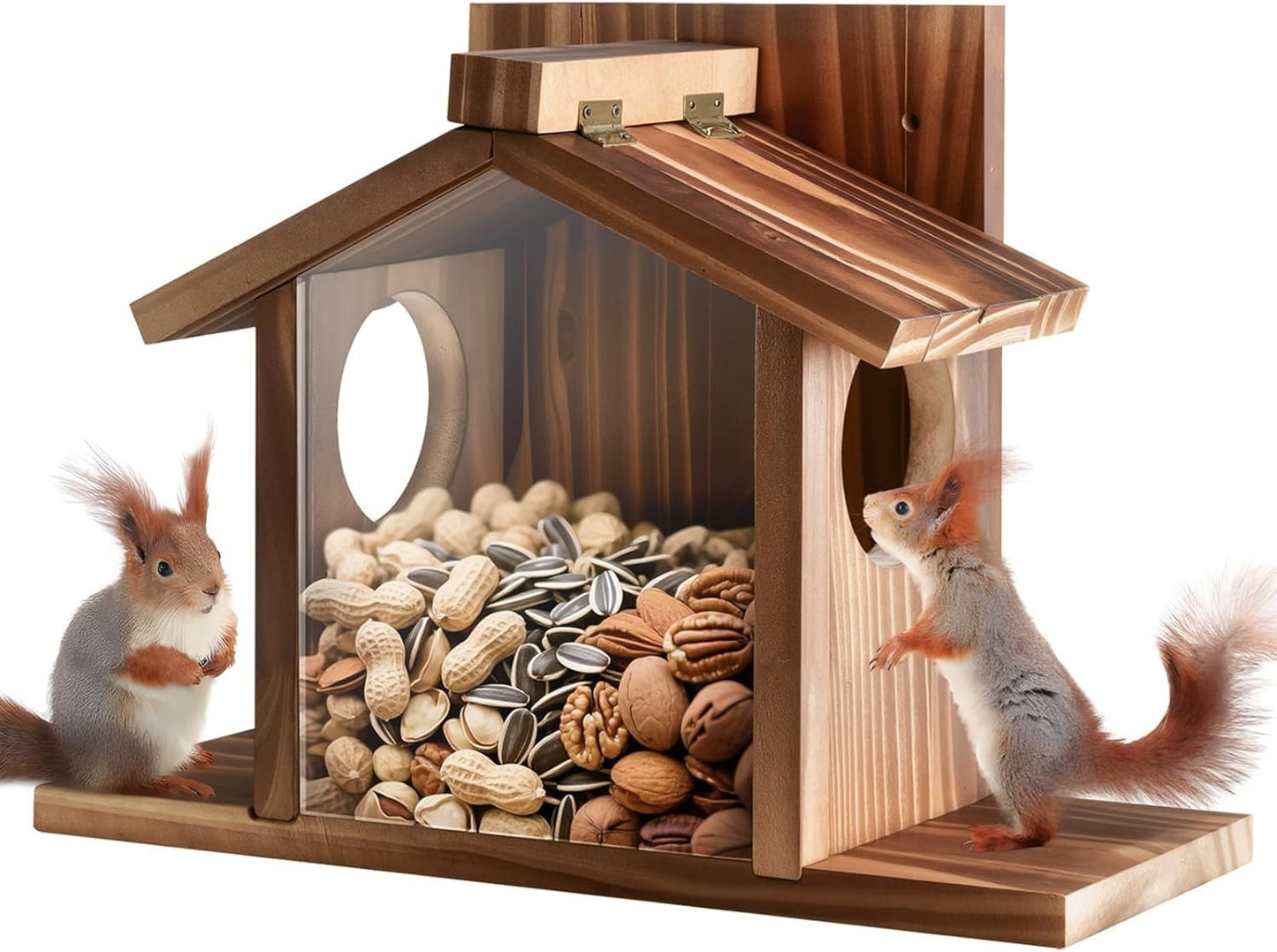 Gnodary Squirrel Feeders, Squirrel Feeders for Outside, Squirrel House for Outdoor - Chipmunk Feeder Box, Squirrel Food for Backyard Squirrels Hold Corn, Corn Cob, Peanuts (Brown)
