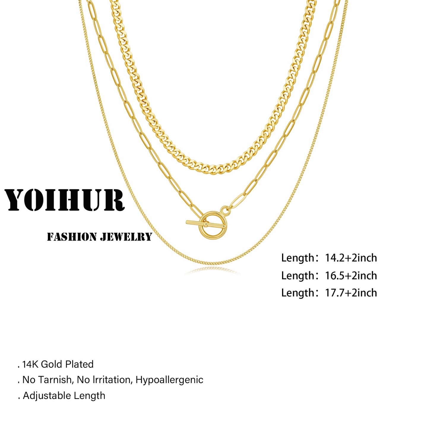 YOIHUR Gold Layered Necklaces for Women, 14K Gold Plated Dainty Necklace Chain Choker Necklaces Herringbone Necklace Set Gold Jewelry Gift for Women