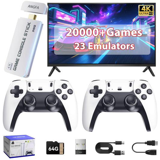 Wireless Retro Game Console Built-in 20000+ Games and 23 Emulators, 2025 New Plug & Play Retro Gaming Console with 4K Output & Dual 2.4G Controllers, Games Nostalgic Stick (64GB)