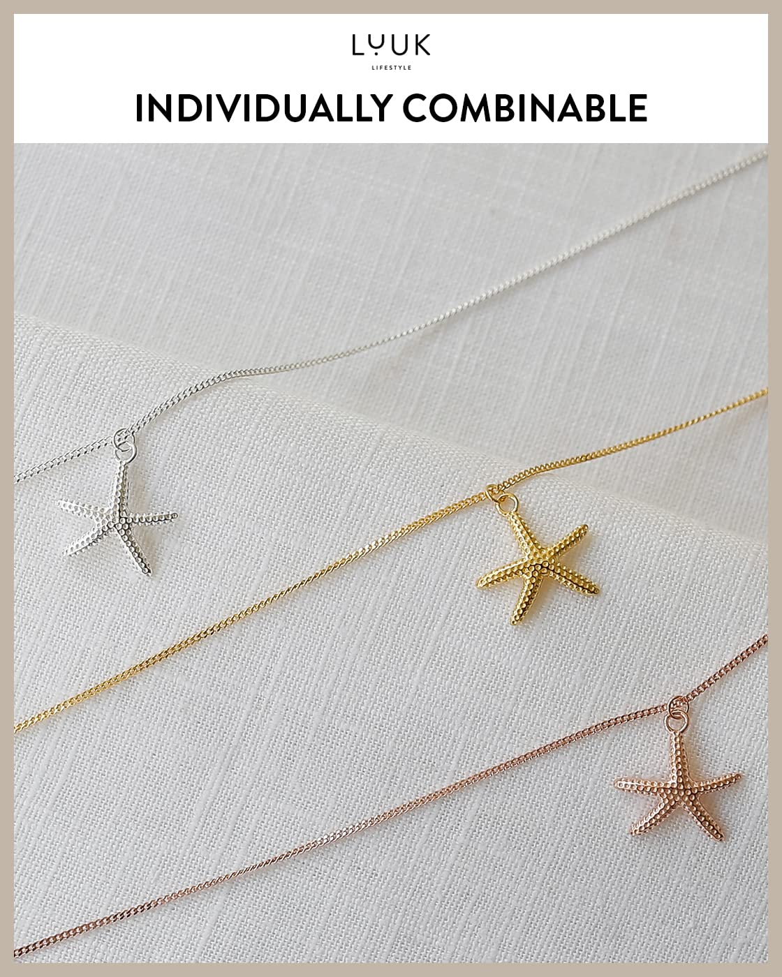 LUUK LIFESTYLE Necklace in 925 sterling silver with starfish pendant, with HAPPINESS gift card, summer and sea pattern, trendy and chic design, beach jewelry, travel charm, 19 inches, gold