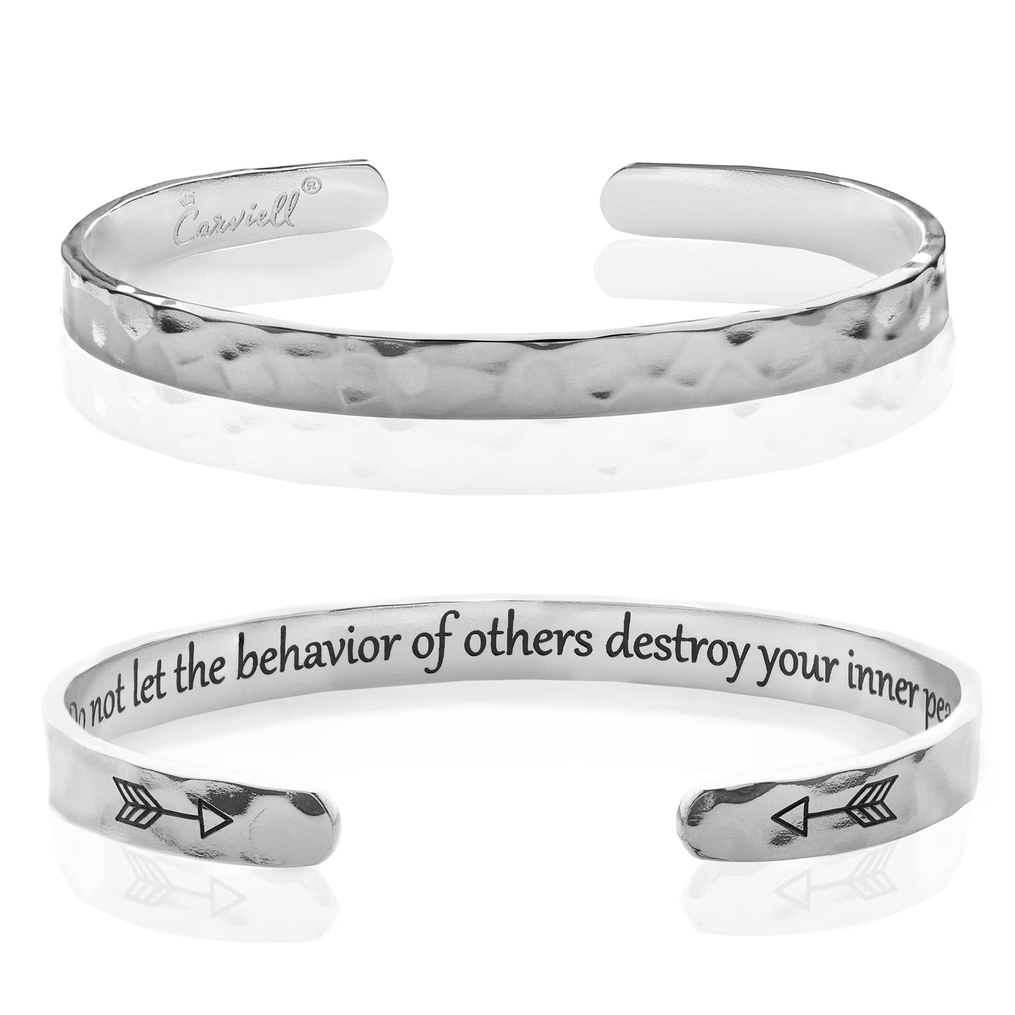 Carviell Bracelet, Peace Gifts for Women and Teens, Engraved Quote Do Not Let the Behavior of Others Destroy Your Inner Peace, Stress Relief Bangle, Inspirational Cuff for Young Adults