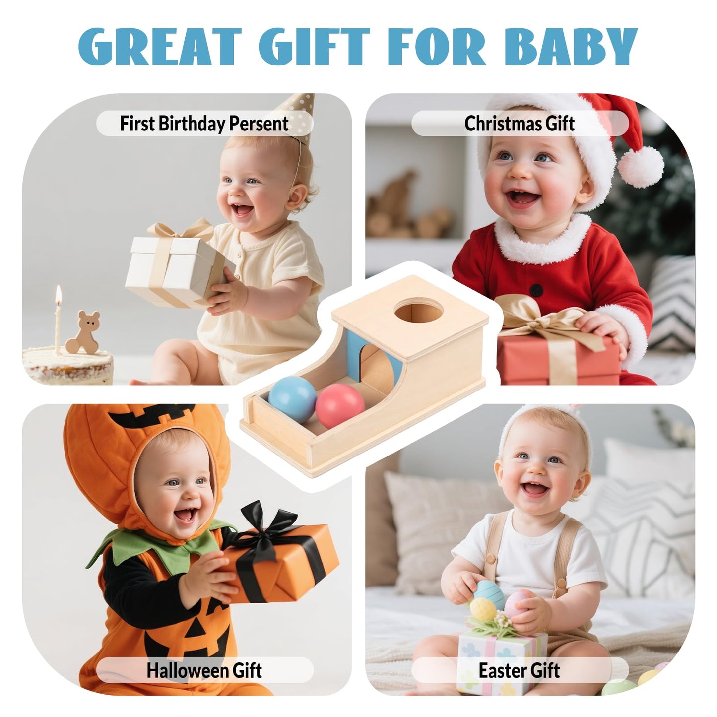 Busy edition Montessori Toys for Babies 6-12 Months, Wooden Object Permanence Box, 9 Month Old Baby Toys, Preschool Developmental Toy for Infant, Toddler Ball Drop Toy Girl Boy Gift