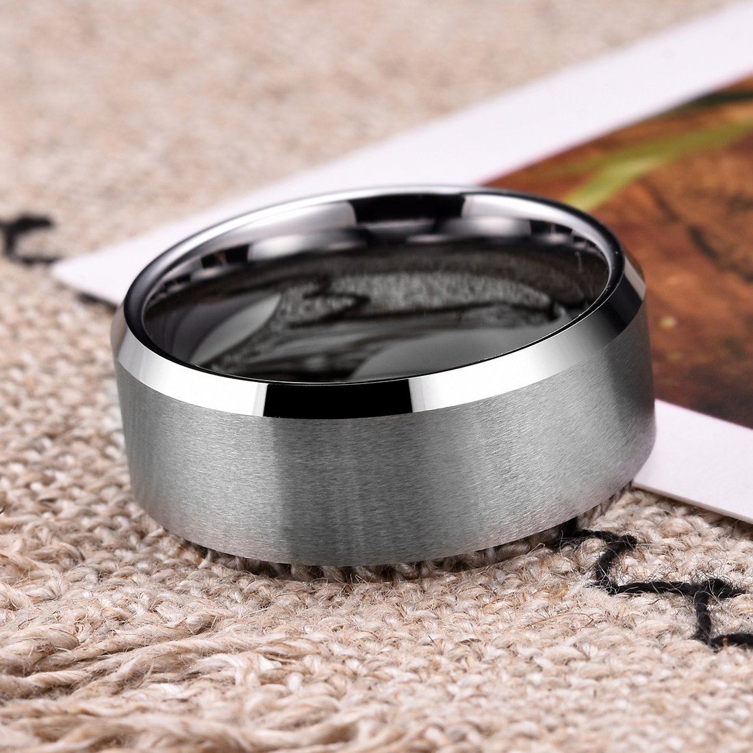 King Will 10mm Silver Men's Wedding Ring - Brushed Matte Finish, Beveled Polished Edge, Comfort Fit Size 13
