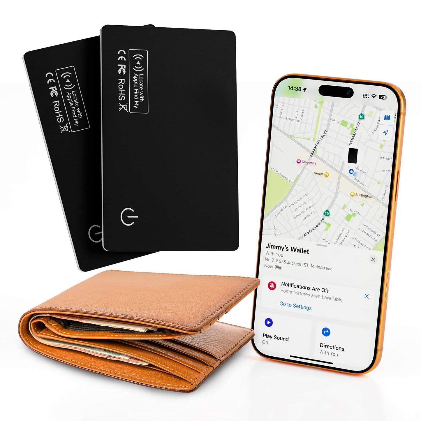 Apple MFi Certified Wallet Tracker Air Card Tag Tracker Card Ultra Slim 0.07in, IP68 Waterproof Travel Credit Card Design Works with Apple Find My for Wallets, Keys, Luggage,Bags-2Pack
