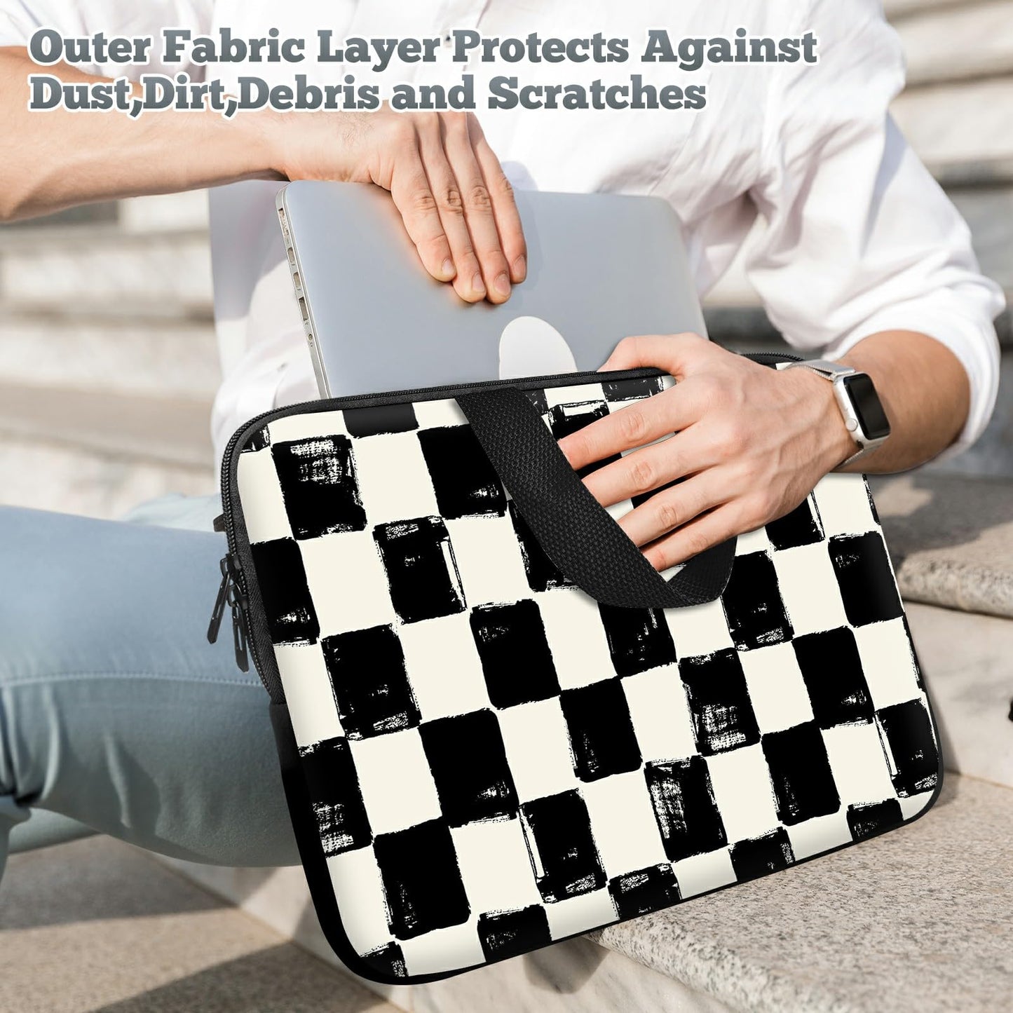 Laptop Sleeve Case Bag 13 inch, Black and White Checkered Slim Carrying Case Durable Handbag Travel Laptop Bag for 13 inch MacBook Air M3/M2/Pro M2/ 13" iPad Pro/Air M4/M2 2024