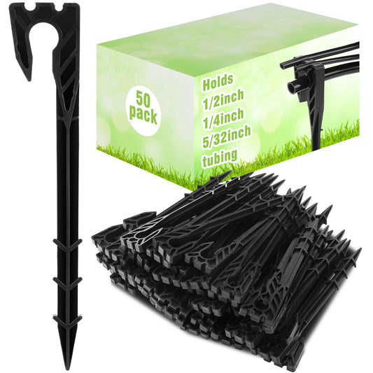 Briwooody 50 Pcs 8 Inch Irrigation Hose Hold-Down Anchor Stakes for 1/2 Inch 1/4 Inch 5/32 Inch Drip Tubing Plastic Ground Garden Hose Support Stakes for Drip System, Irrigation Line