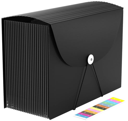 24 Pockets Expanding File Folder,Accordion File Organizer,Document Organizer Letter Size,Expandable Filing Box,Special Designed for Portable Use,Accordian Folders,Plastic (Black)