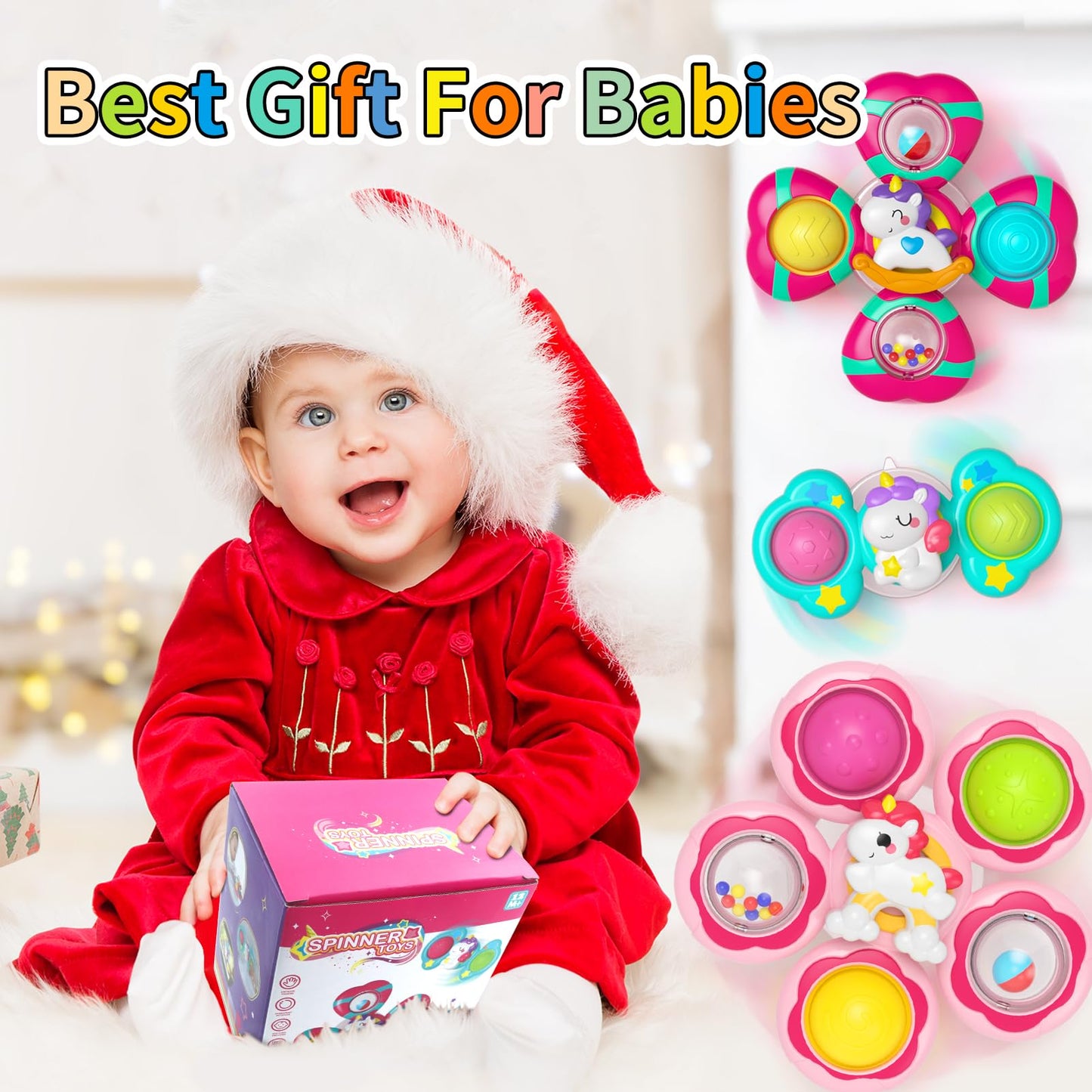 Usrela 4Pcs Suction Cup Rotating Toys for 1 Year Old Boy Girl, Bath Toys for Baby 12 18 Months, 1 2 Year Old Boy Birthday Gift, Sensory Toy for Toddler 1-3
