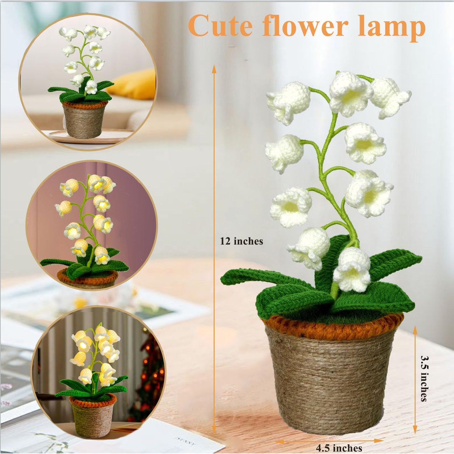 Forvermand Lily of The Valley Lamp, Crochet Artificial Flower with 10 Little Night Lights, Cute Gifts for Women Wife Girlfriend Birthday Christmas Valentine Mother's Day -Large