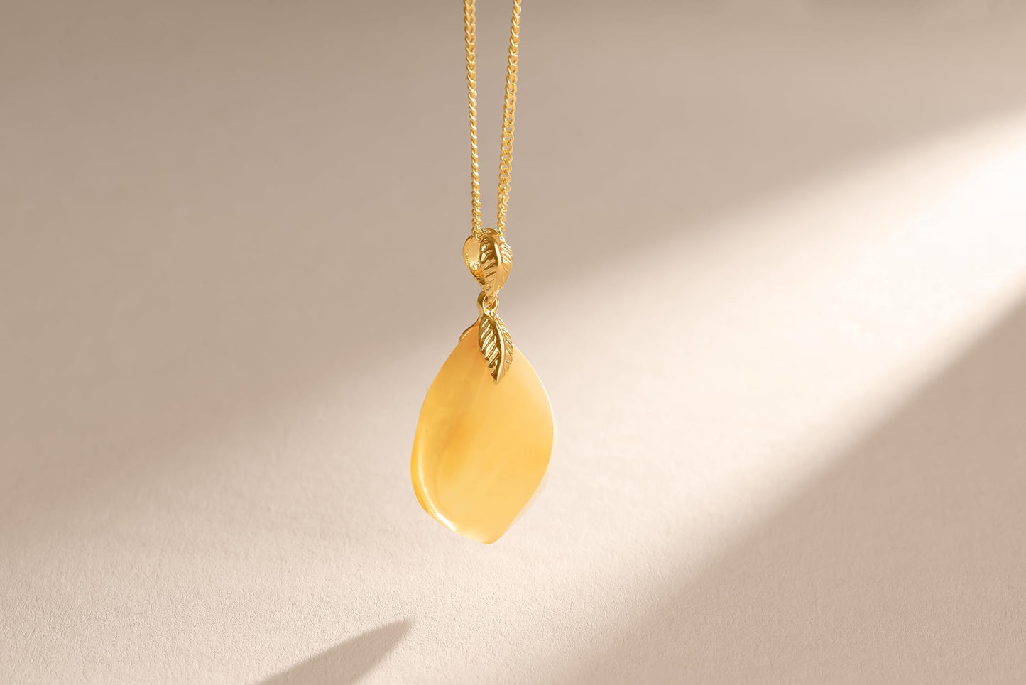 Amber by Mazukna Natural Baltic Amber Pendant for Women, Cognac Drop Necklace with Gold-Plated Sterling Silver Chain, Lightweight 18-inch Jewelry Gift for Everyday Elegance (Yellow Flame)