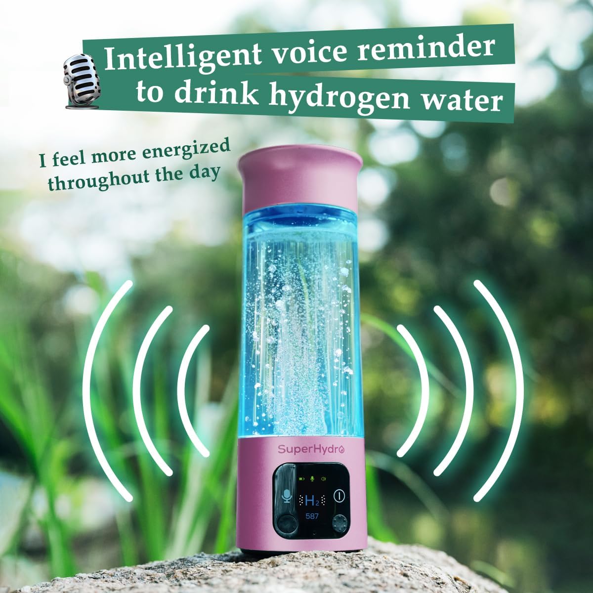 Hydrogen Water Bottle Generator - Up to 6+ PPM Concentration - SPE/PEM Technology - Water Ionizer Machine Suitable for Travel, Daily and Office Drinking - 12oz (Pink)
