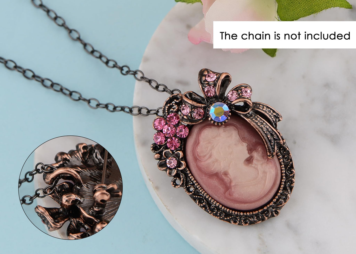 Alilang Vintage Elegant Victorian Lady Beauty Cameo with Crystal Rhinestone Brooch Pin Flower Ribbon Bow Pendant, Purple