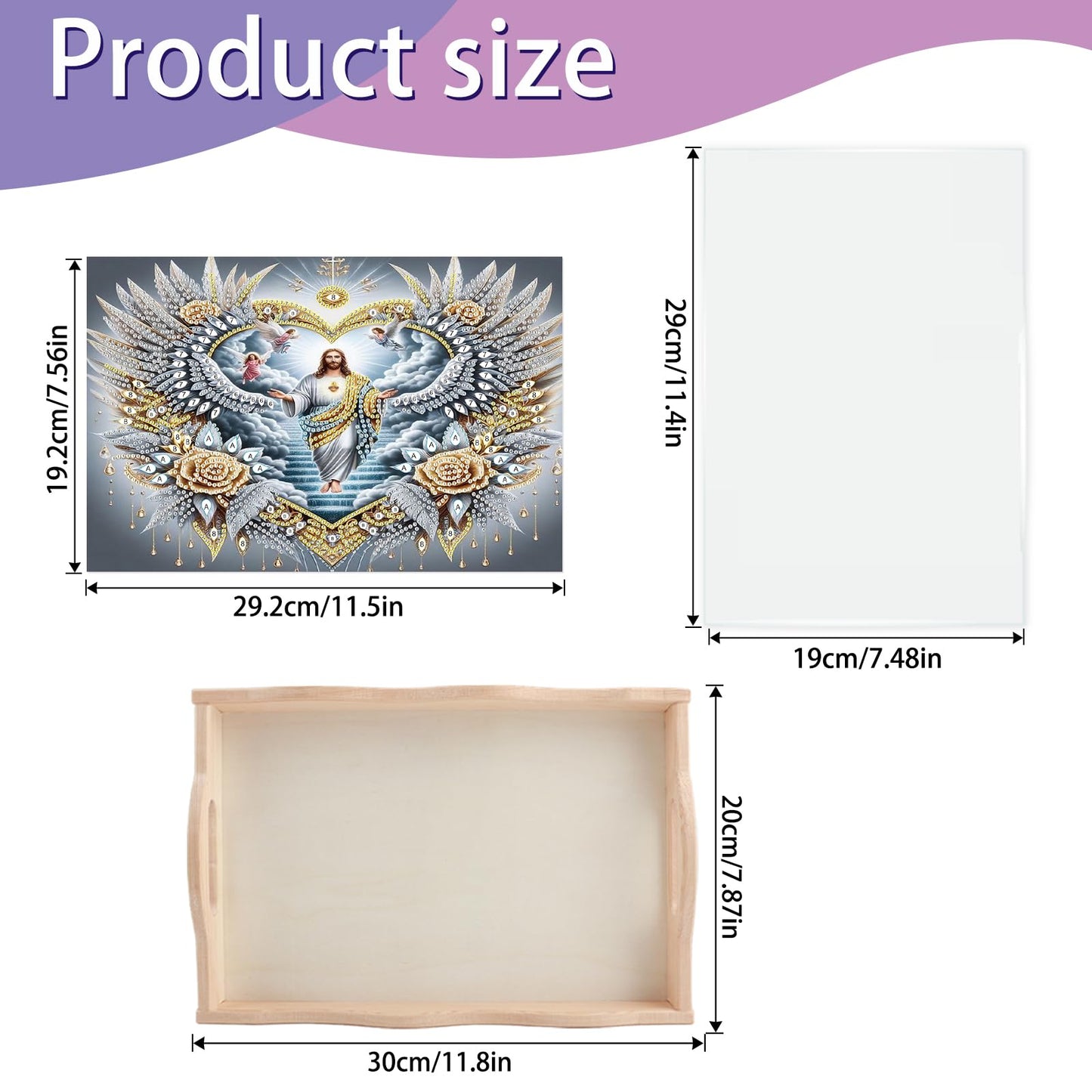JISHSHAY Diamond Art Serving Tray Diamond Painting Food Tray Gem Art Serving Platter Gem Painting Mosaic Kits for Adults DIY Kits for Adults Table Decor, with Handle 20×30cm/7.87×11.81in, Jesus