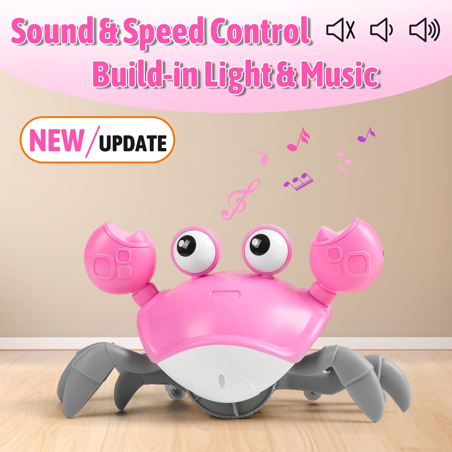 Hirger Crawling Crab Baby Girl Toy, Dancing Walking Infant Toy for Tummy Time, Sensory Toy for 3-6-12-18 Months Babies & Toddlers 1-2-3, Musical Birthday Gift