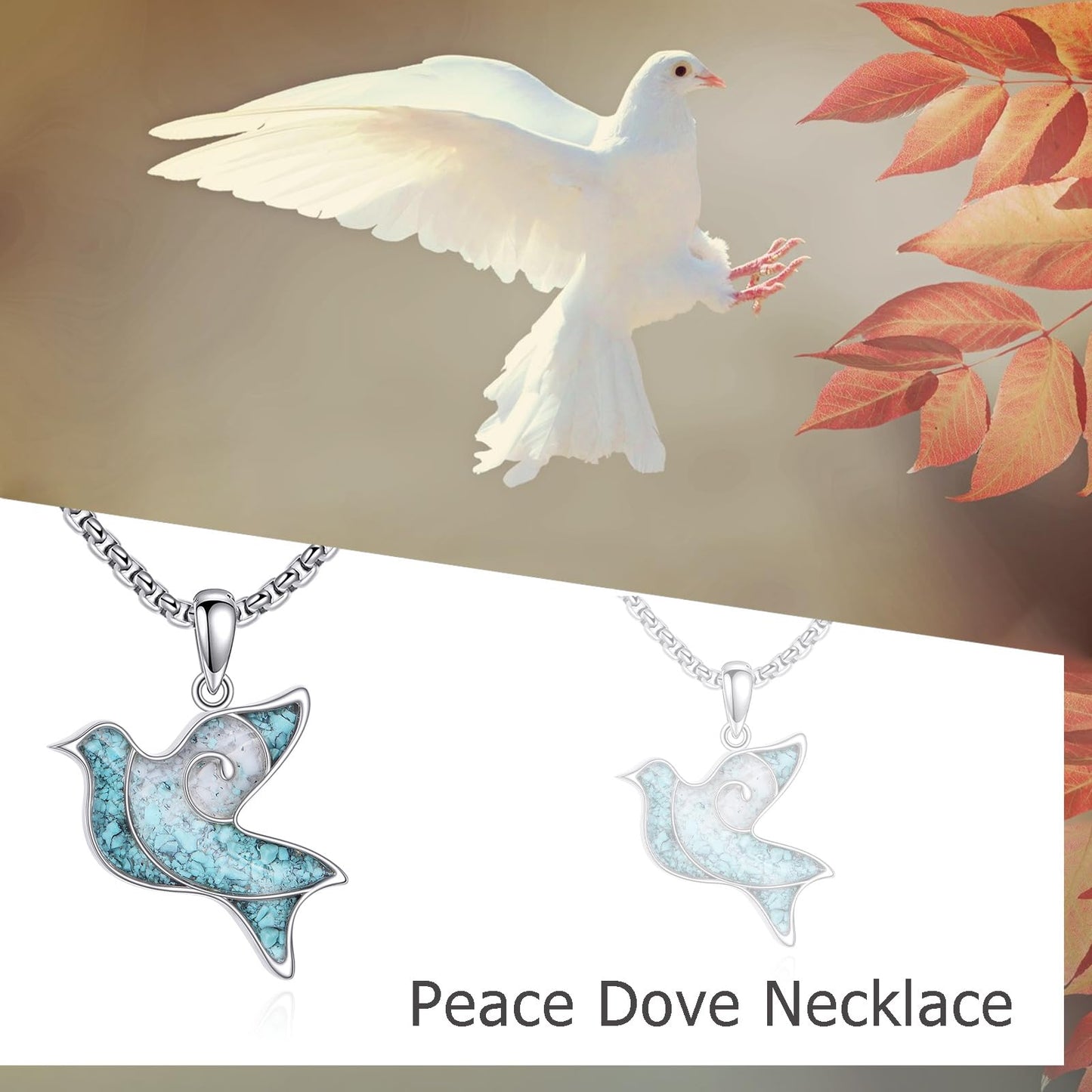 HKPATOP Dove Necklaces 925 Sterling Silver Turquoise Dove Bird Pendant Necklace Dove Jewelry Gifts for Women Mom Peace Lovers