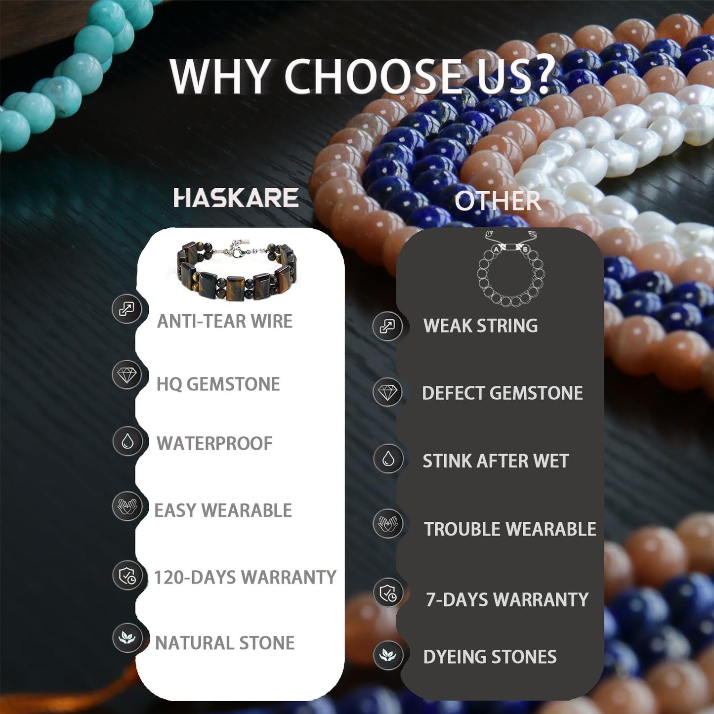 Unique Tiger Eye Bracelet for Men, HASKARE Energy Protection Crystals Golden Blue Tigers Eye Bracelets Handmade Steel Wired Natural Beads Bracelet Adjustable Durable Chain Stone Bracelet Gifts for Him