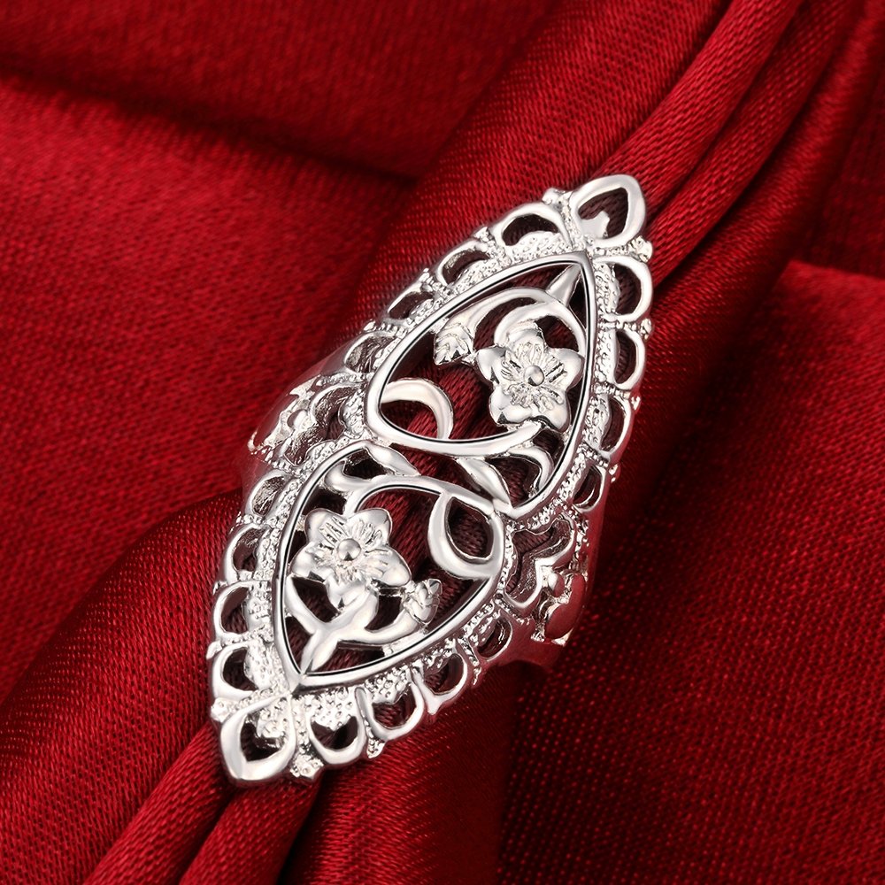 QOBEBOTA Silver Rings for Women Summer Boho Rings Big Thumb Ring Trendy Full Finger Rings Wide Band Womens Rings for Cocktail Party Birthday Gifts Size 9 Statement Rings for Women