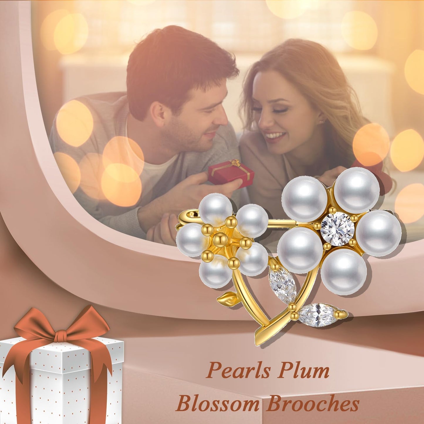 UNVAK Pearls Plum Blossom Brooches 18k Gold-plated Plum Brooch Pin Flowers Lapel Pin Jewelry Mother's Day Gift for Women Girls