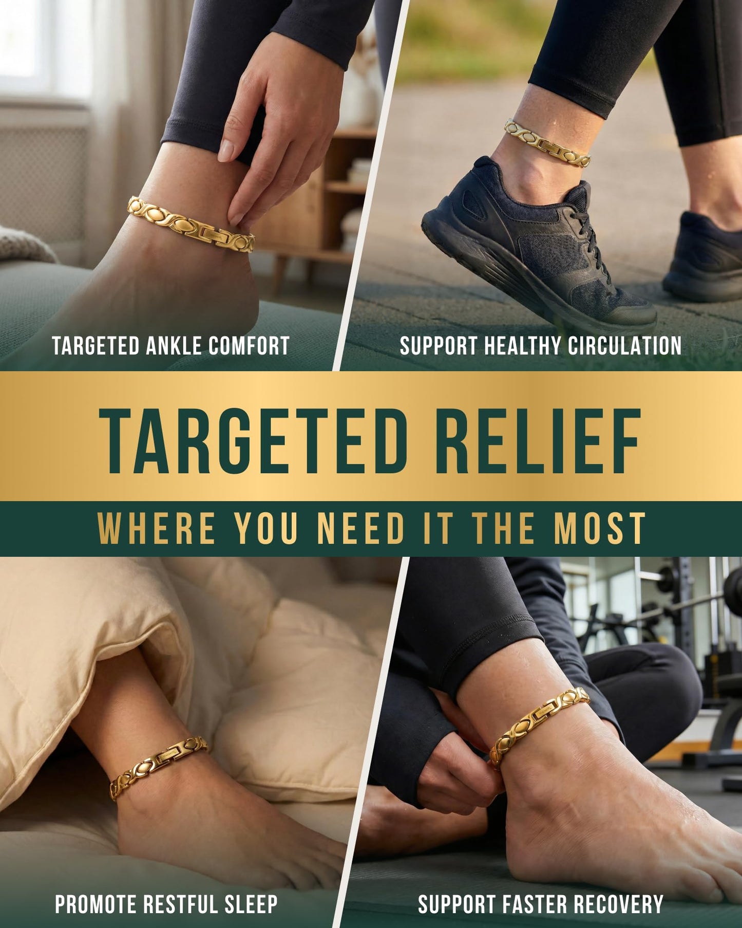 MagnetRX Womens Magnetic Ankle Bracelet – Ultra Strength Magnetic Anklets with 34 Magnets – Titanium Ankle Bracelets for Women (Gold)