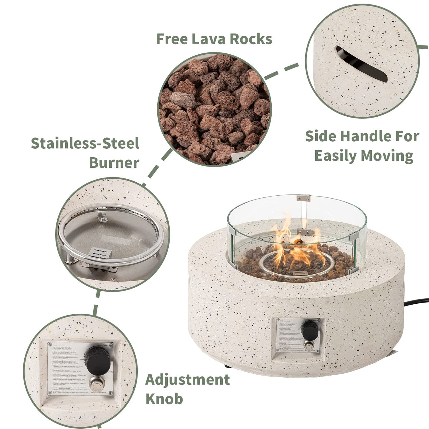COSIEST 2-Piece Outdoor Propane Fire Pit Table Set w Tank Table, 28" Terrazzo Round Fire Table (Certified, 40,000 BTU) w 16" Tank Cover Side Table 20lb, Wind Guard, Rain Cover for Garden, Pool