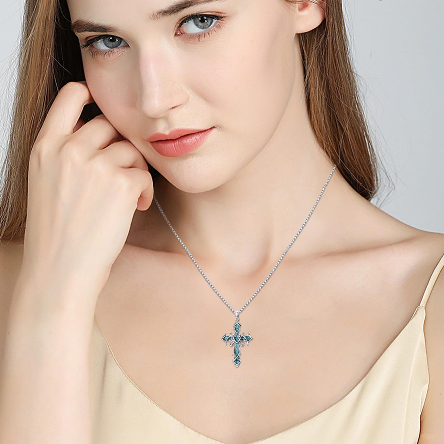 YEESIA Cross Necklace for Men Women, 925 Sterling Silver Cross Pendant Necklace with Turquoise, Christian Jewelry, Gift for Men Women