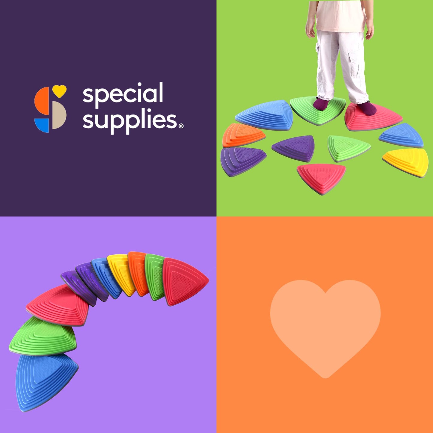 Special Supplies 10 Stepping Stones for Kids Indoor and Outdoor Balance Blocks Promote Coordination, Balance Strength Child Safe Rubber, Non-Slip Edging (Primary)