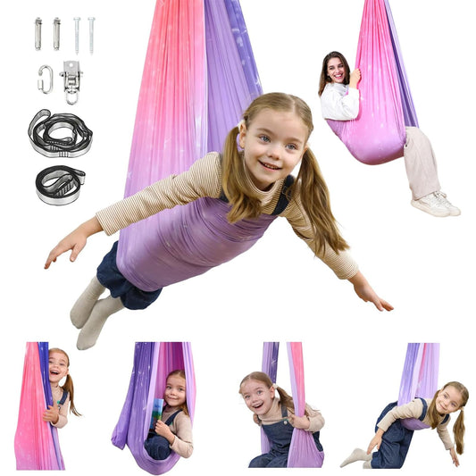 Sensory Swing, Indoor & Outdoor Sensory Swing for Kids & Adults, Double Layer Therapy Cuddle Swing for Kid with Autism, Holds up to 300lbs, Pink