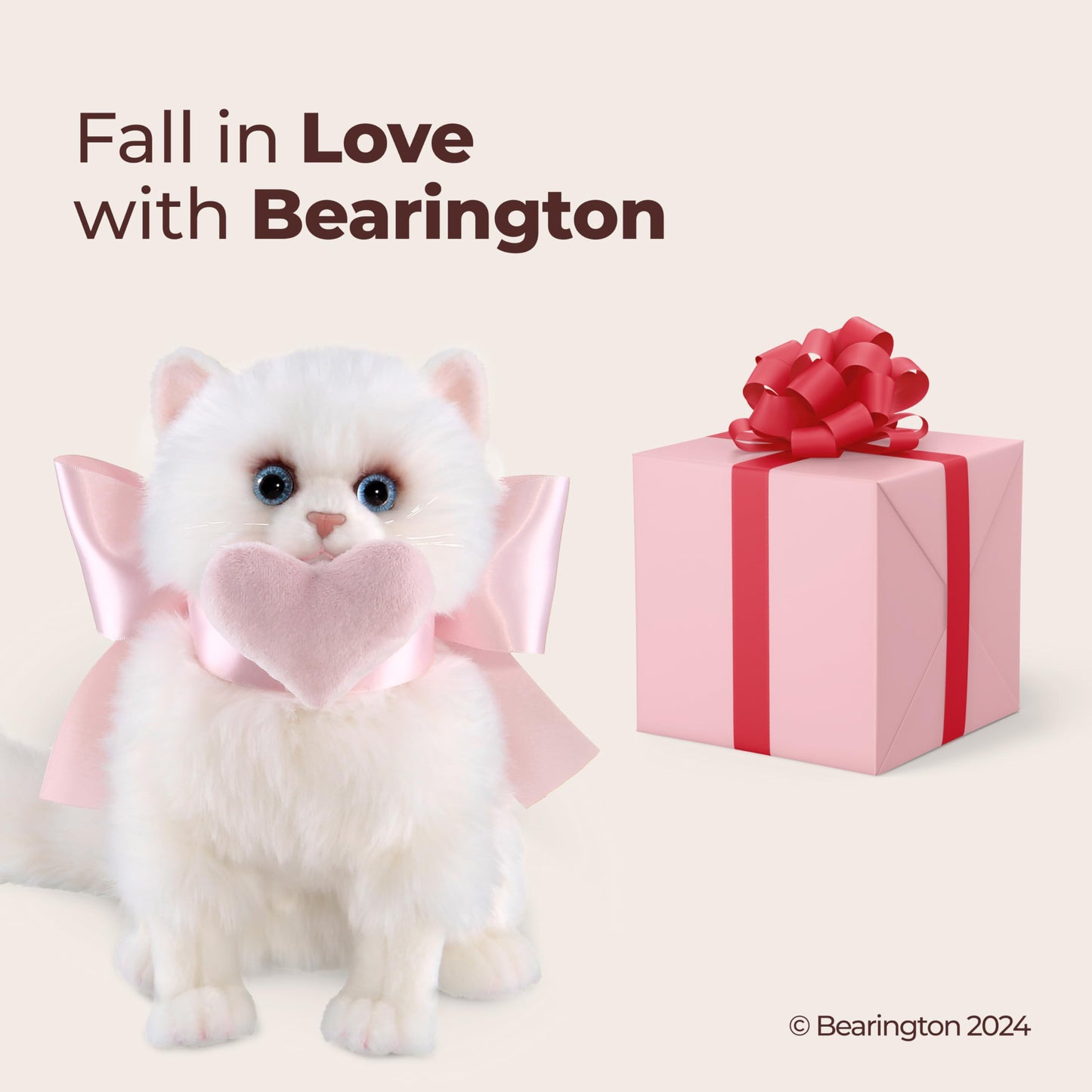 Bearington Cat Stuffed Animal - Ralistic Cat Plush Lifelike White Kitten Toys for Girls - Pretty Kitty 10"