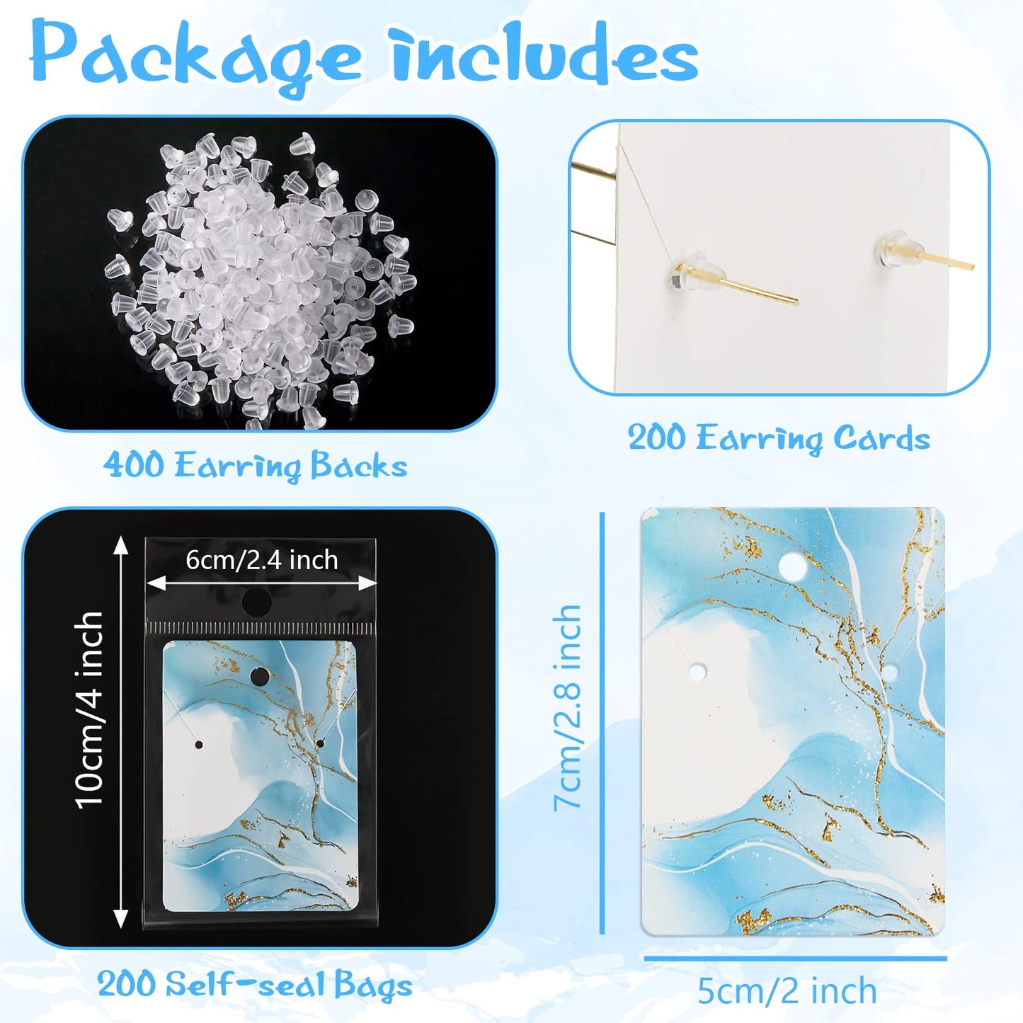 Hicarer 800 Pcs Marble Earring Cards with Holes Backs and Jewelry Packaging Bags Earring Cards for Selling Jewelry Display Card Holder for DIY Necklace Display, 2 x 2.8 Inches