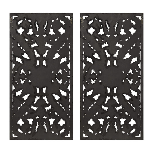 Madison Park Wall Art Living Room Décor - Floral Antiqued Wooden Carving Wall Decor Panel, Silver Embellished, Ready to Hang Wall Decor for Bedroom, 15.75"W x 31.5"L x 0.59"D, Bronze, 2 Piece