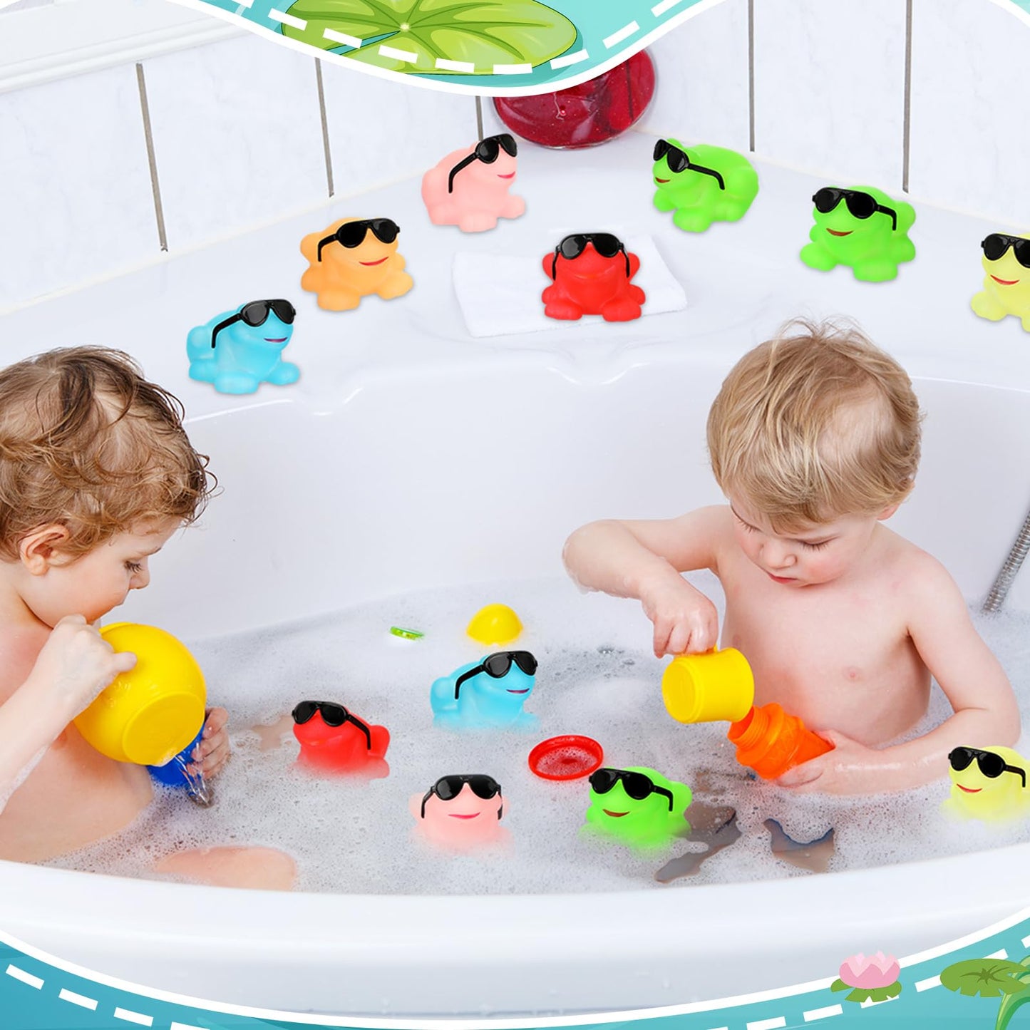 Halloscume 24 Pack Glow in The Dark Rubber Frog Toys for Kids, Floating Squeaky Bath Toys Bulk, Cute Mini Rubber Frogs with Sunglasses, Luminous Party Favors, Birthday Goodie Bag Stuffers for Toddlers