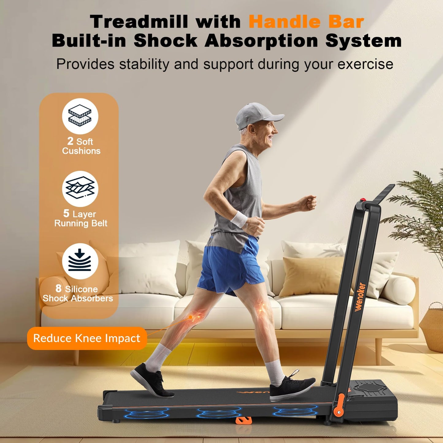 Walking Pad Treadmill, Wenoker Under Desk Treadmill with Handle Bar, Portable Foldable Walking Pad for Home/Office, 3 in 1 Folding Compact Desk Treadmill with Remote Control, Free Installation,300 Lbs