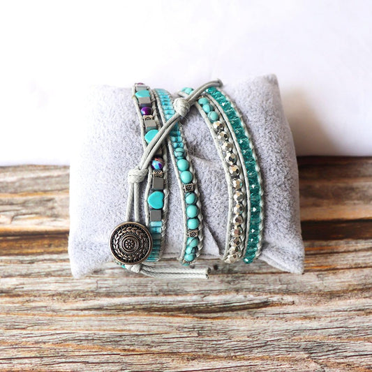 YGLINE Beaded Wrap Bracelets Boho Natural Stone Beads Leather Wrap Bracelet Statement Cuff Bangles Bracelets Gifts