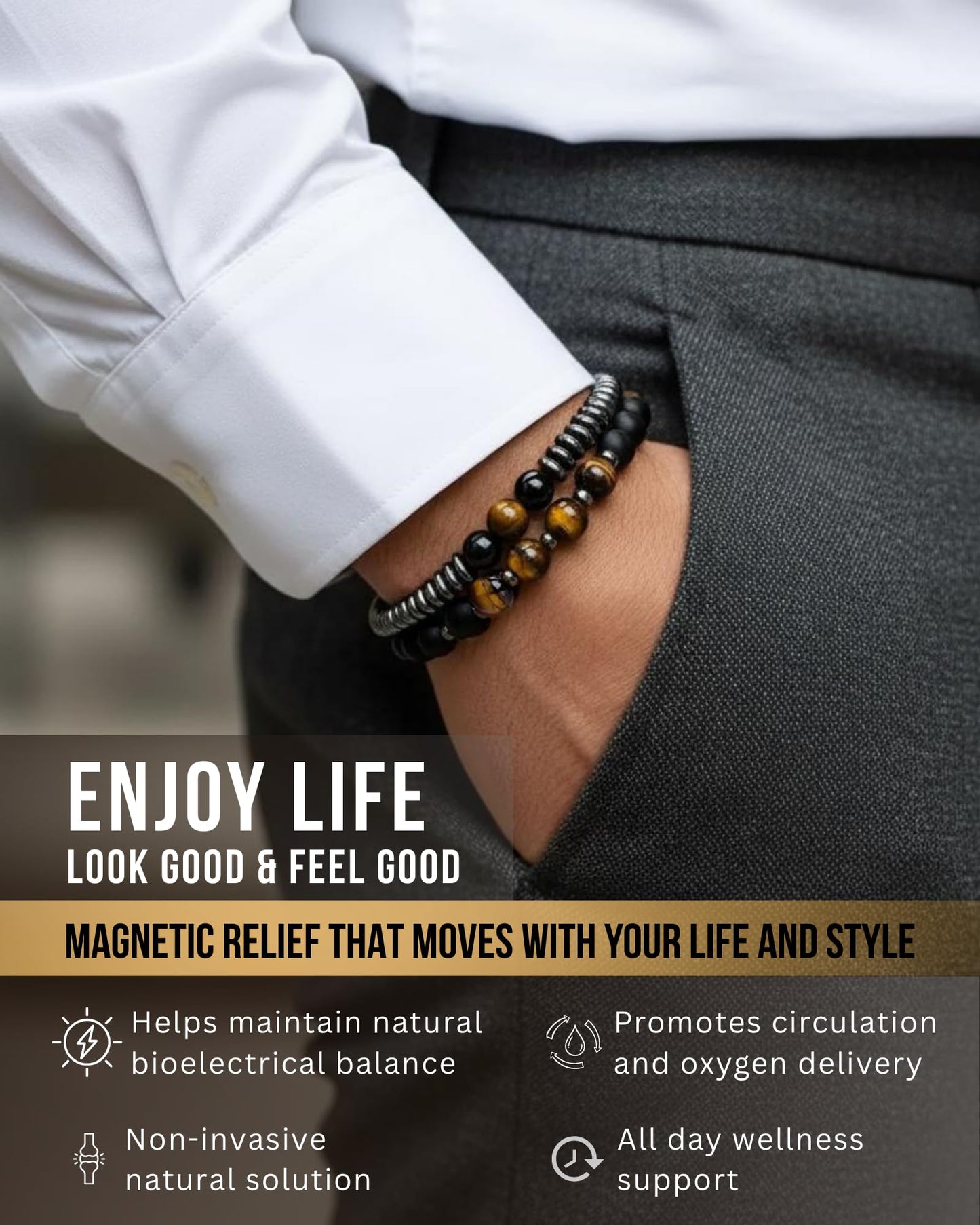 WestLuna Magnetic Healing Bracelet Set – Adjustable Magnetic Hematite Bracelets for Women Men, Slimming Crystal Chakra Energy Stone Beaded Bracelet Gift(Tiger Eye, Small)