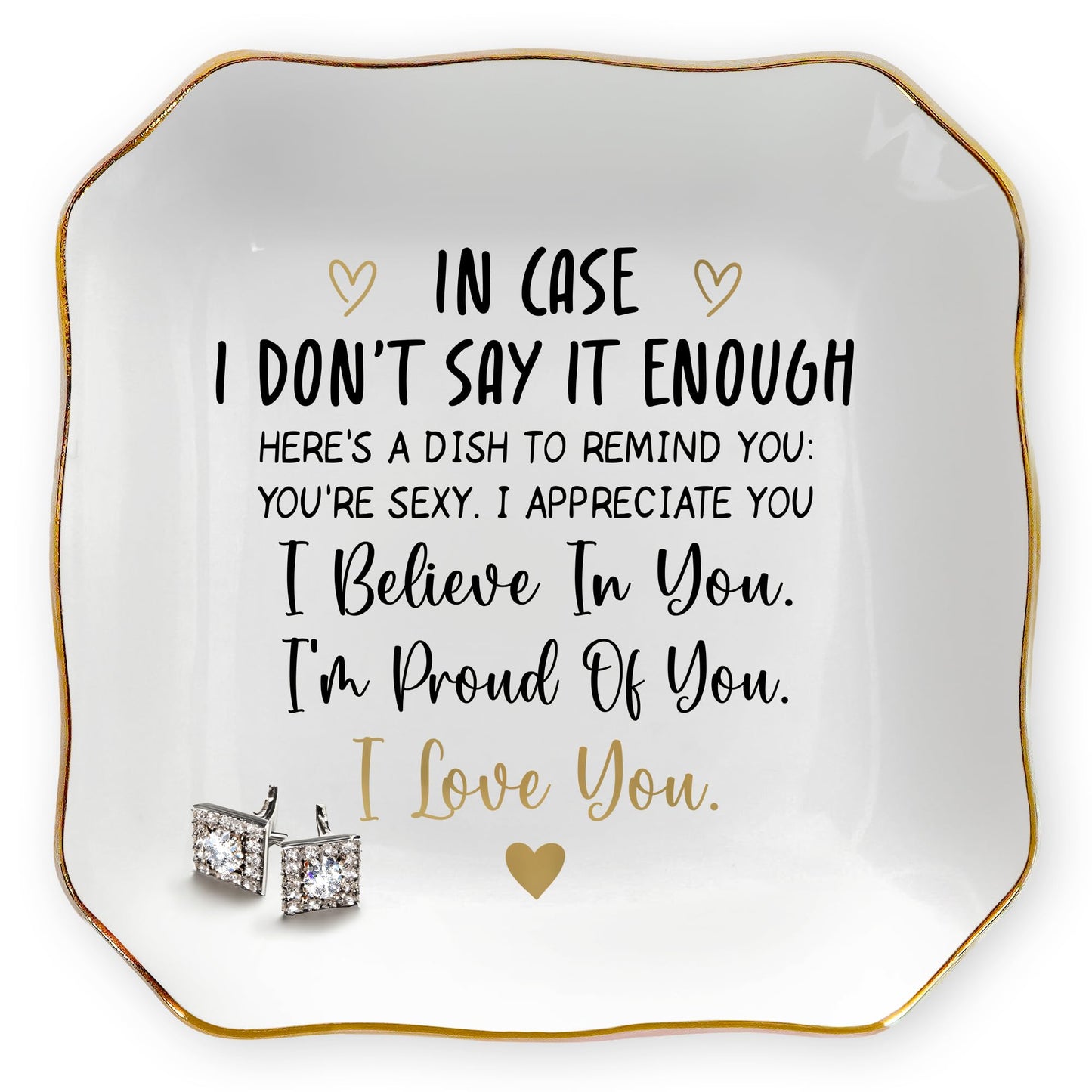 OASSIE Anniversary Couple Gifts for Women - 4"x4" Ceramic Jewelry Dish Tray - Romantic Wedding Anniversary Engagement Gifts for Her Women, Wife Birthday Gift Ideas, Girlfriend Gift, Decorative Tray