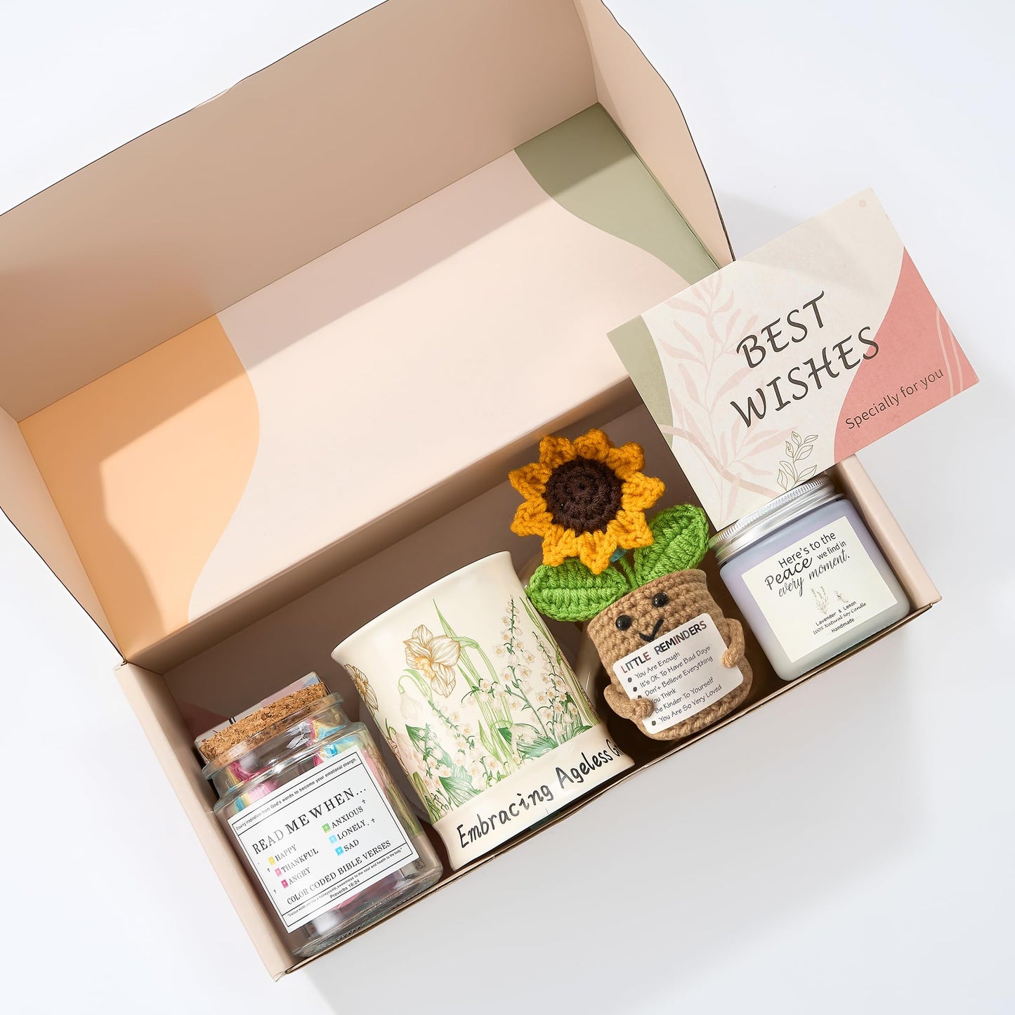 RainVibe Christian Birthday Gift Set for Women - Ceramic Mug, Bible Verse Jar, Scented Candle, Sunflower & Greeting Card - Religious Birthday Gifts for Mom, Friends, Sisters