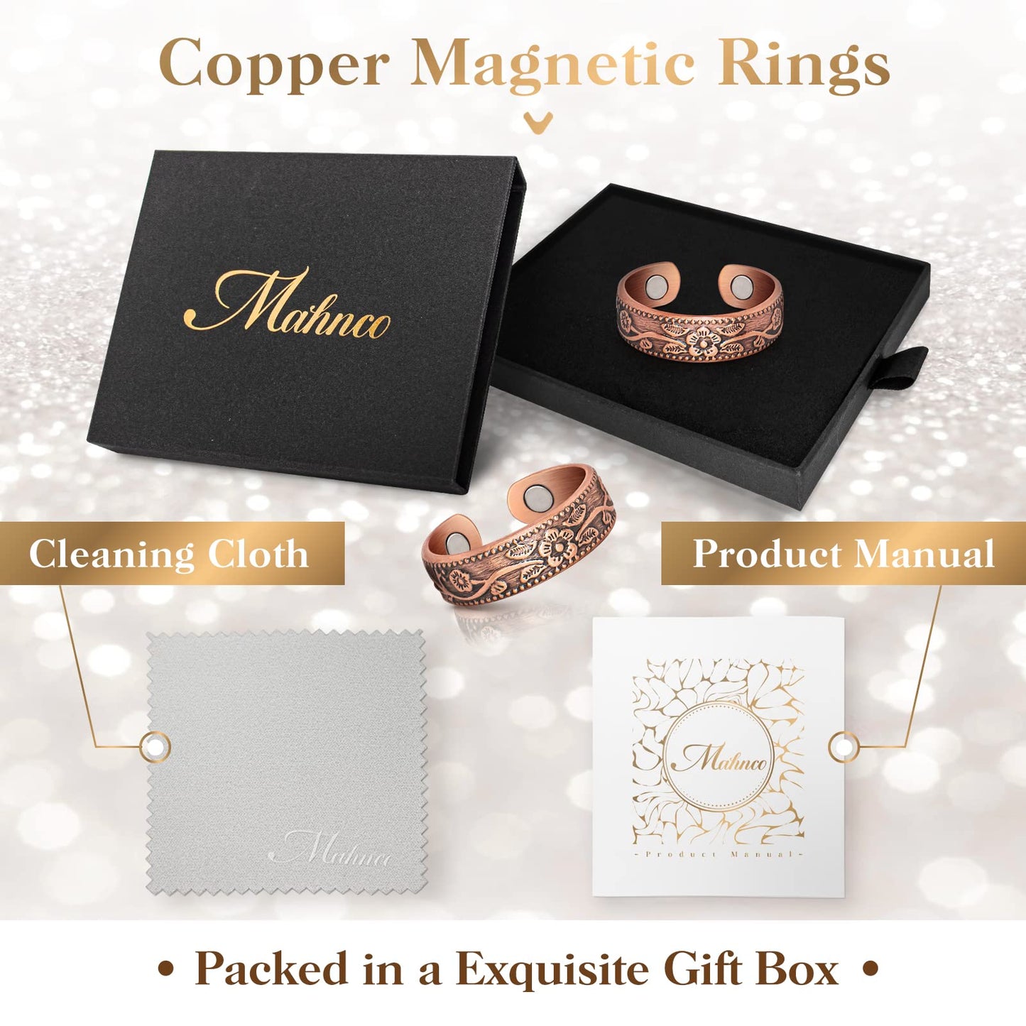 Lymphatic Drainage Therapeutic Magnetic Ring: Copper Rings with 3500 Gauss Magnets for Women Men Pain Relief, Magnetic Lymph Detox Ring 100% Solid Pure Copper Jewelry Gift (2PCS)