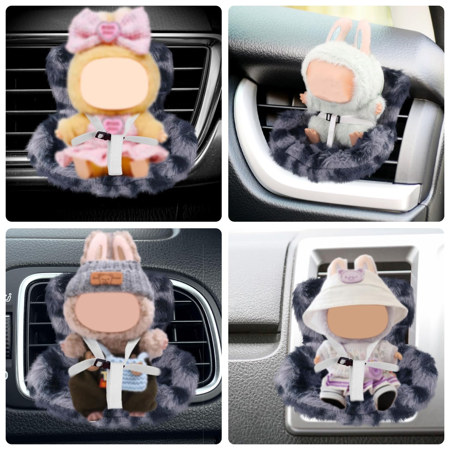 Car Seat for Dolls, Cute Safety Decorative Sofa with Soft Furry Cushion, Air Vent Clip Display Chair Stylish Car Desktop Decor for Blind Box Toys & Collectible Dolls (Blue Gray Leopard)