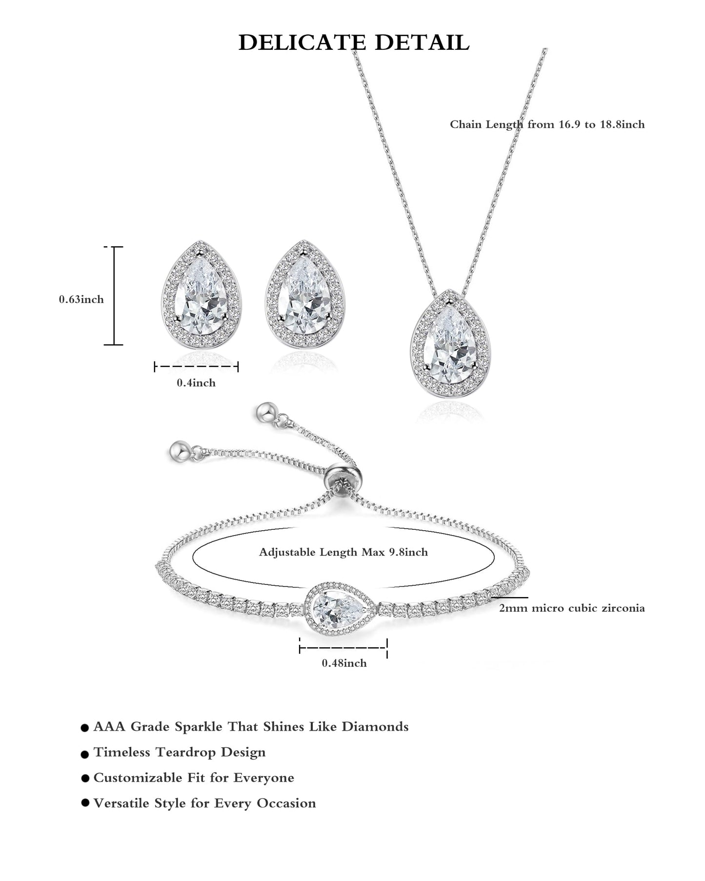 UDYLGOON Teardrop CZ Bridal Jewelry Set Imitation Diamond Earrings Necklace Bracelet for Bride Bridesmaids Wedding Prom Party (Drop-Red)