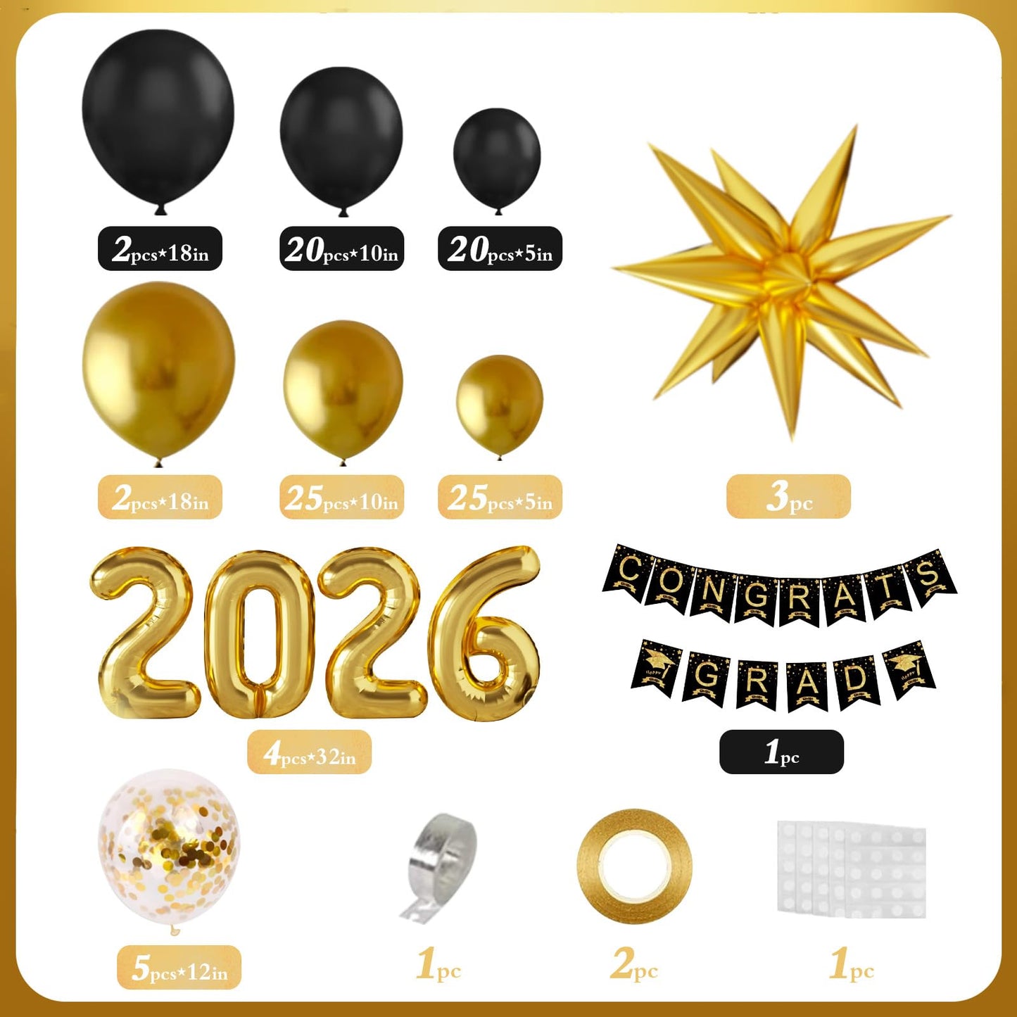 Sllyfo Graduation Decorations 2026 Black and Gold, 2026 Graduation Party Decorations Balloon Arch Kit, Black and Gold Graduation Balloons Class of 2026, Graduation Balloon Banner Arch Kit
