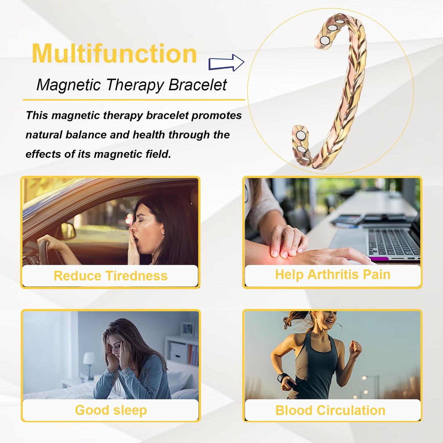 EnerMagiX Copper Bracelets for Women, 99% Pure Copper Adjustable Tricolor Gold Braided Bracelet Jewelry Gift (2pcs 1004)