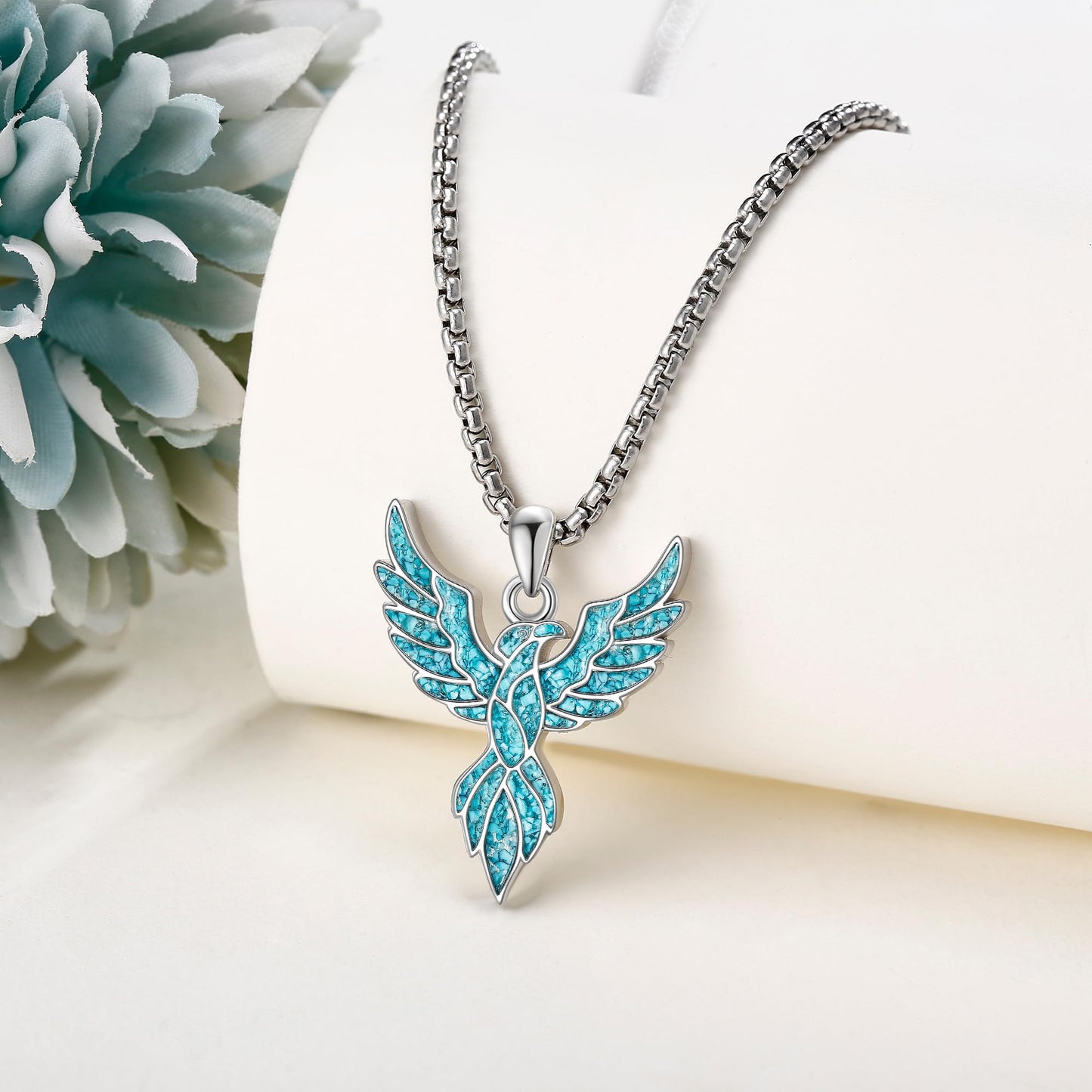 HKPATOP Phoenix Necklace 925 Sterling Silver Turquoise Phoenix Pendant Necklace Animal Jewelry Gifts for Women Men