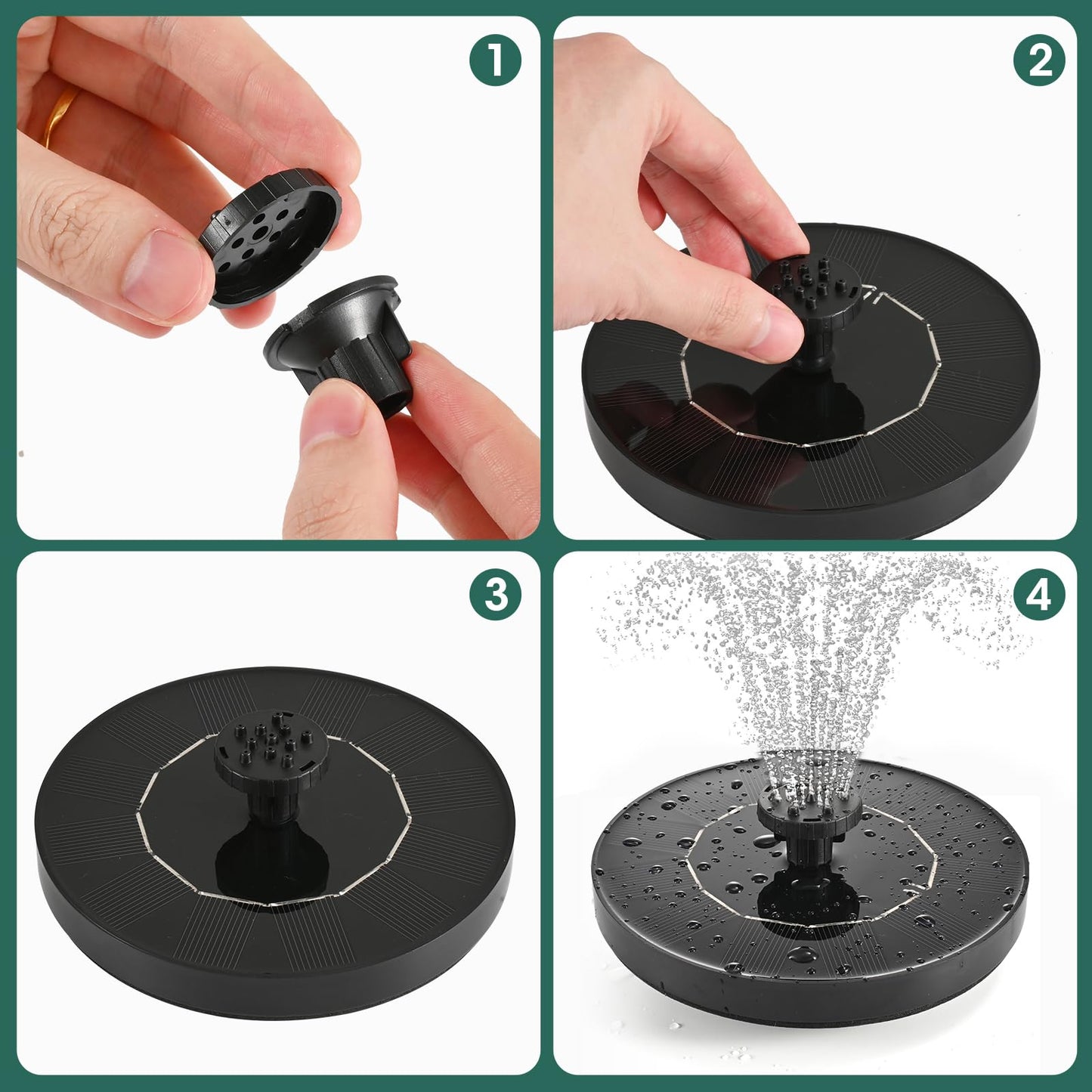 1W Solar Bird Bath Fountain Pump, Solar Fountain, Solar Powered Water Pump, Outdoor Water Fountain with 6-in-1 Nozzles, Free Standing Floating Solar Powered for Bird Bath, Garden, Pond, Pool, Outdoor