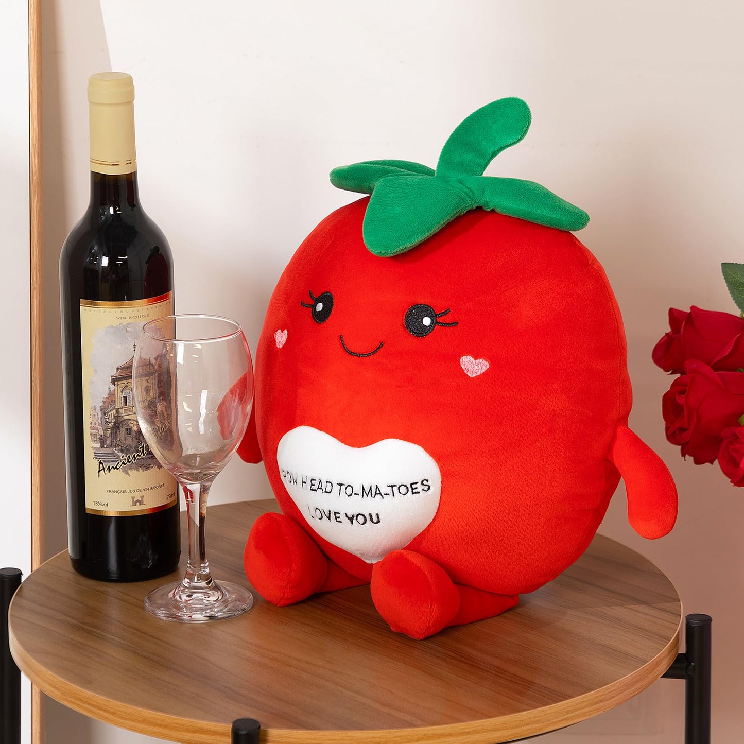 WENMOTDY Tomato Plush Toys 17 Inches Cute Fruit Stuffed Animal with Red Heart Soft Plush Tomato Pillow for Girlfriend Boyfriend Children Valentines Day Birthday
