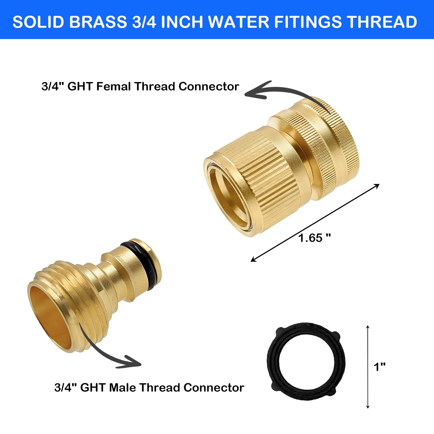 Hourleey Garden Hose Quick Connector, Solid Brass 3/4 Inch GHT Thread Garden Quick Connect Kit, Male and Female No-Leak Water Hose Fittings (8 Set)