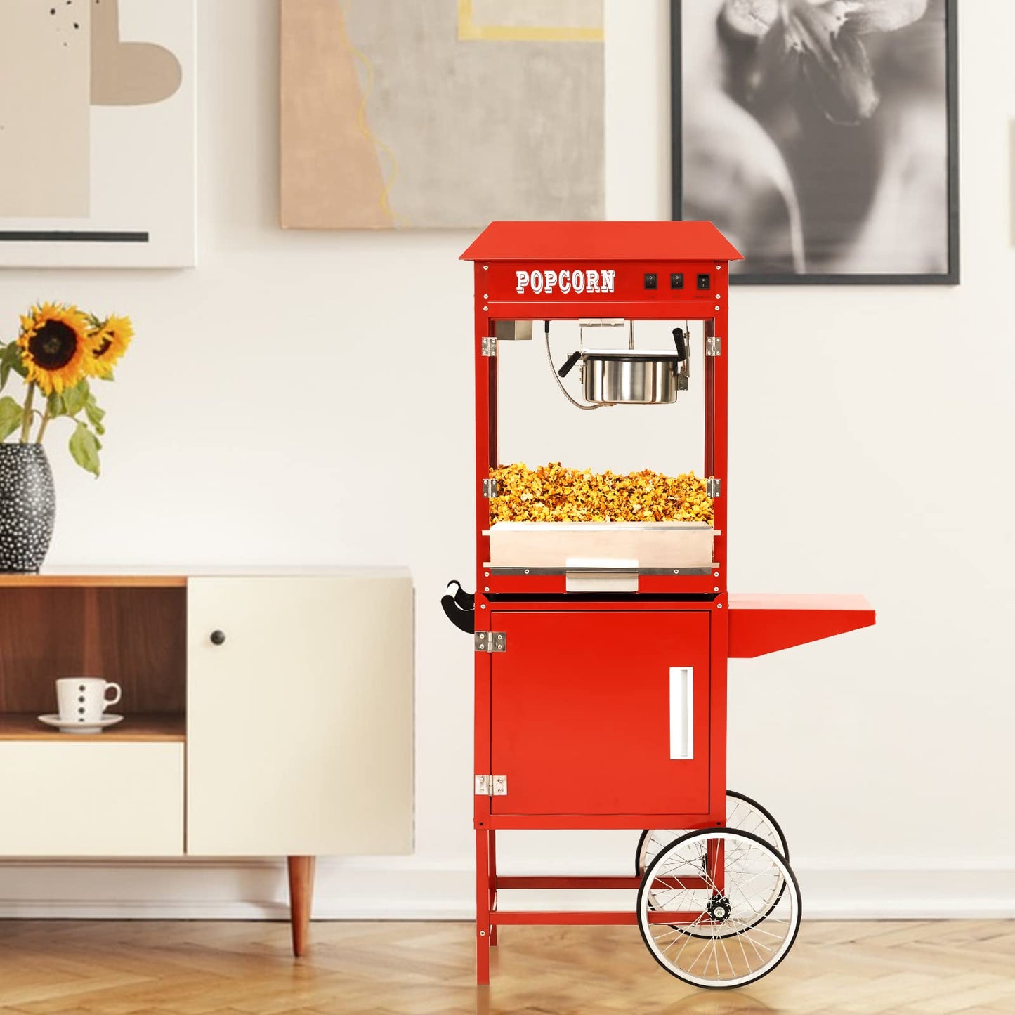 Takywep Commercial Popcorn Machine, Popcorn Maker with Cart and 10 Oz Kettle Makes Up to 64 Cups, 3-Switch Control, Theater Style Popcorn Poppers